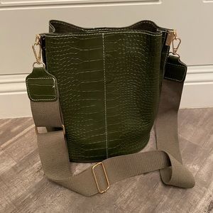 Crocodile print bucket bag